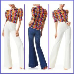 NWT Alice + Olivia Willa Silk Love Patch Blouse Puff Sleeve Size M